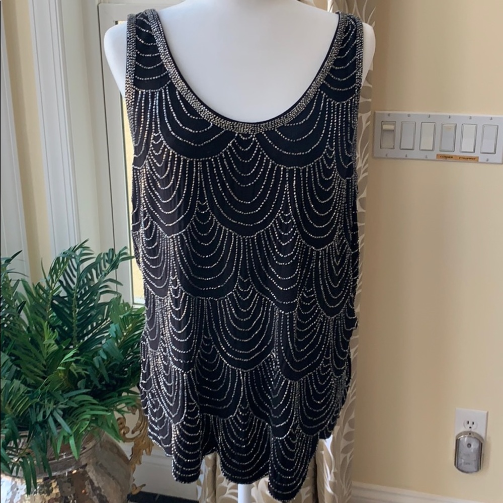 Beaded silver and black top